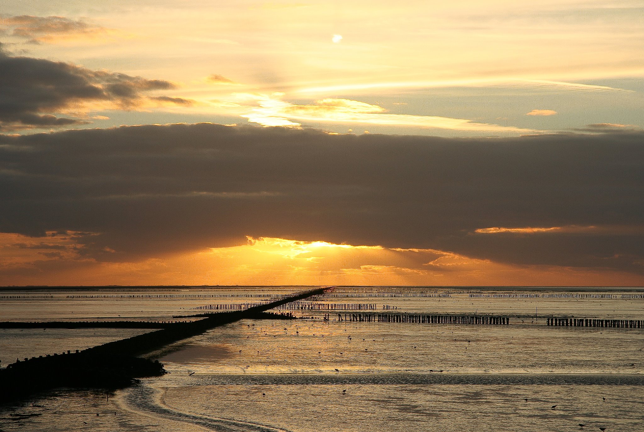 Afbeelding van zonsondergang boven de Waddenzee